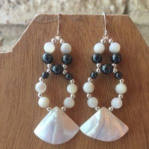 Sterling silver, pearl and hematite earrings